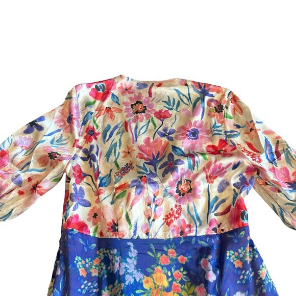 Hope & Ivy Maternity Tie Front Midi Tea Dress Satin Contrast Floral Size 14 NWOT - Picture 9 of 13